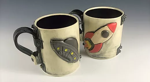 Sold at Auction: (3) Longaberger Pottery Pinch Lip Pitcher & Coffee Cups